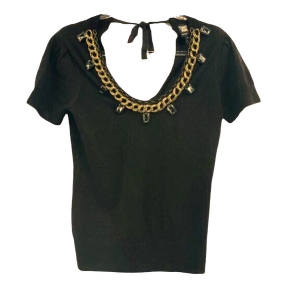 Worth Blouse Shirt Womens Medium Brown Wool Statement Necklace Collar Mobwife - Picture 1 of 7